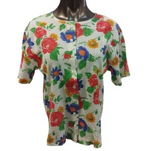 Katelyn Rose M White/Multi-Color Floral Short Sleeve Top